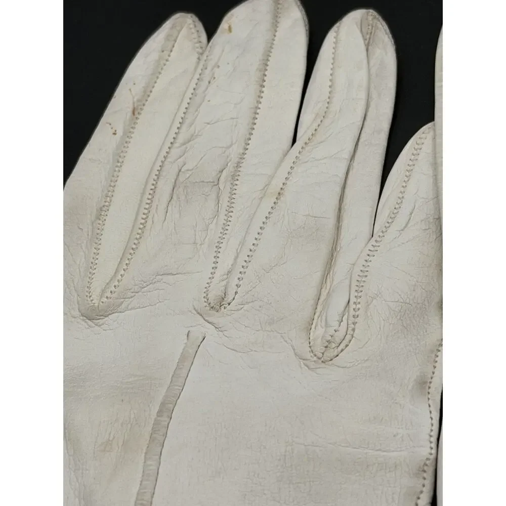 Vintage Italian White Leather Gloves Women’s Size 6.5 Made in Italy